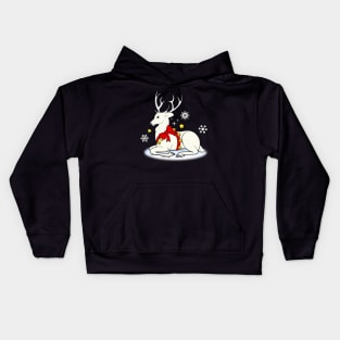 White Stag with Christmas Bells and Bow Kids Hoodie